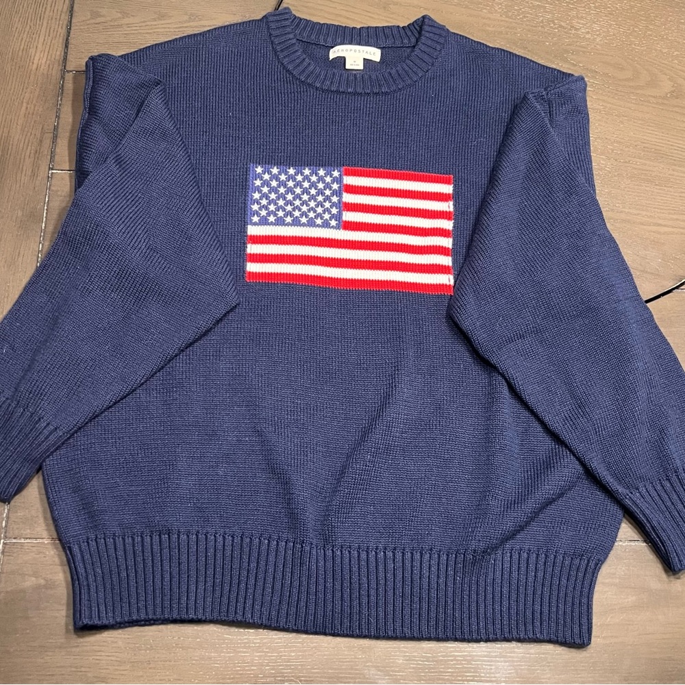 Aeropostale Navy Crewneck Sweater with Flag